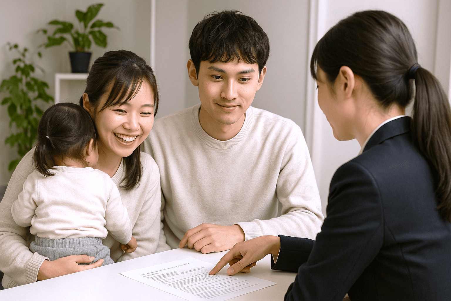 子どもとその家族が相談している様子
